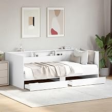 vidaXL Day Bed Guest Bed with 2 Drawers with Wheels Sofa Bed for Bedroom Sofa Bed Sofa Bed Daybed Bed White 90 x 200 cm Wood Material