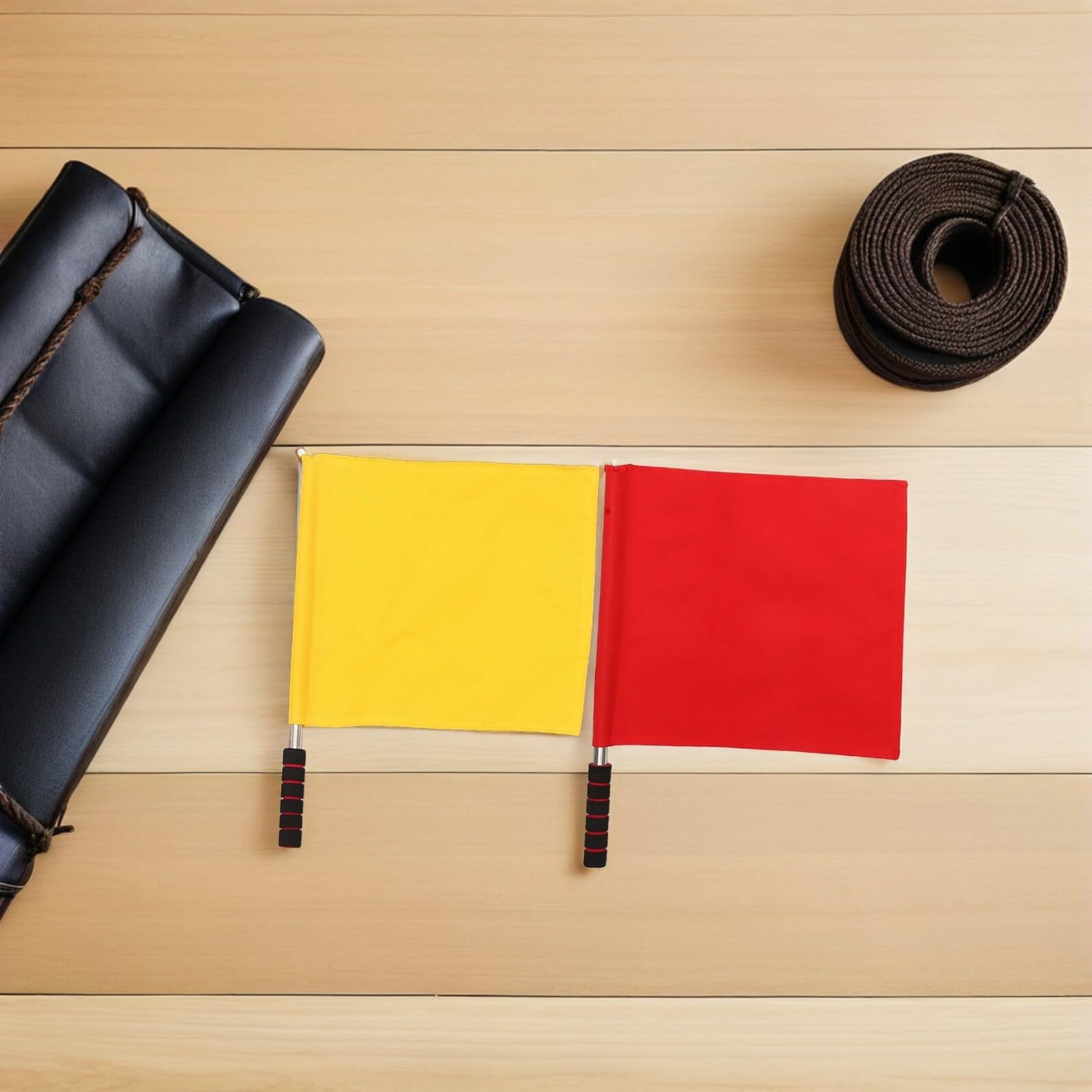 Genérico 2 piezas Banderas de Árbitro de Competición con Mango de Acero Inoxidable Señales Deportivas Resistentes Colores Rojo y Amarillo para Uso Campo y Eventos
