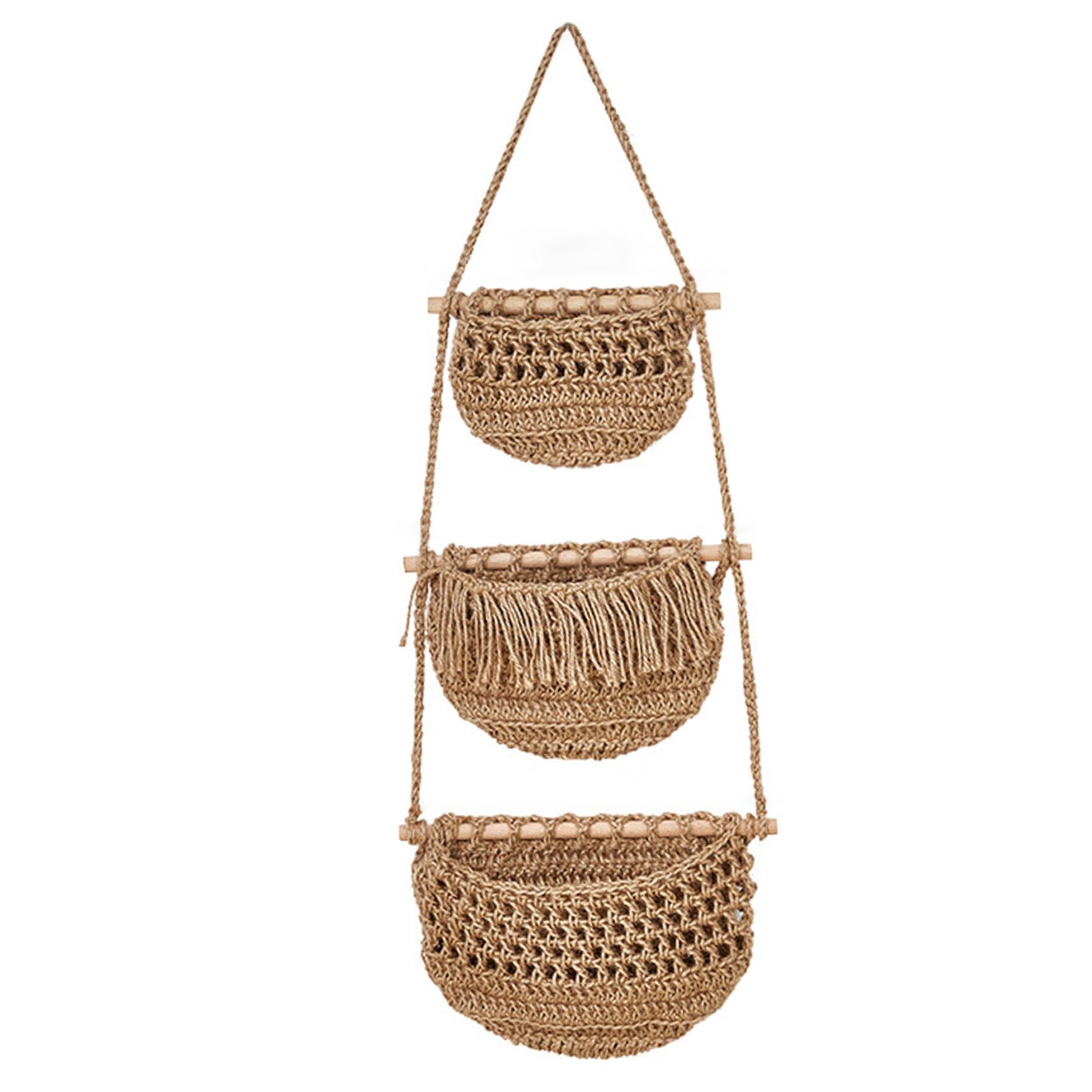 Cesta colgante de 3 niveles para organizar frutas y verduras frescas en la pared de tu cocina