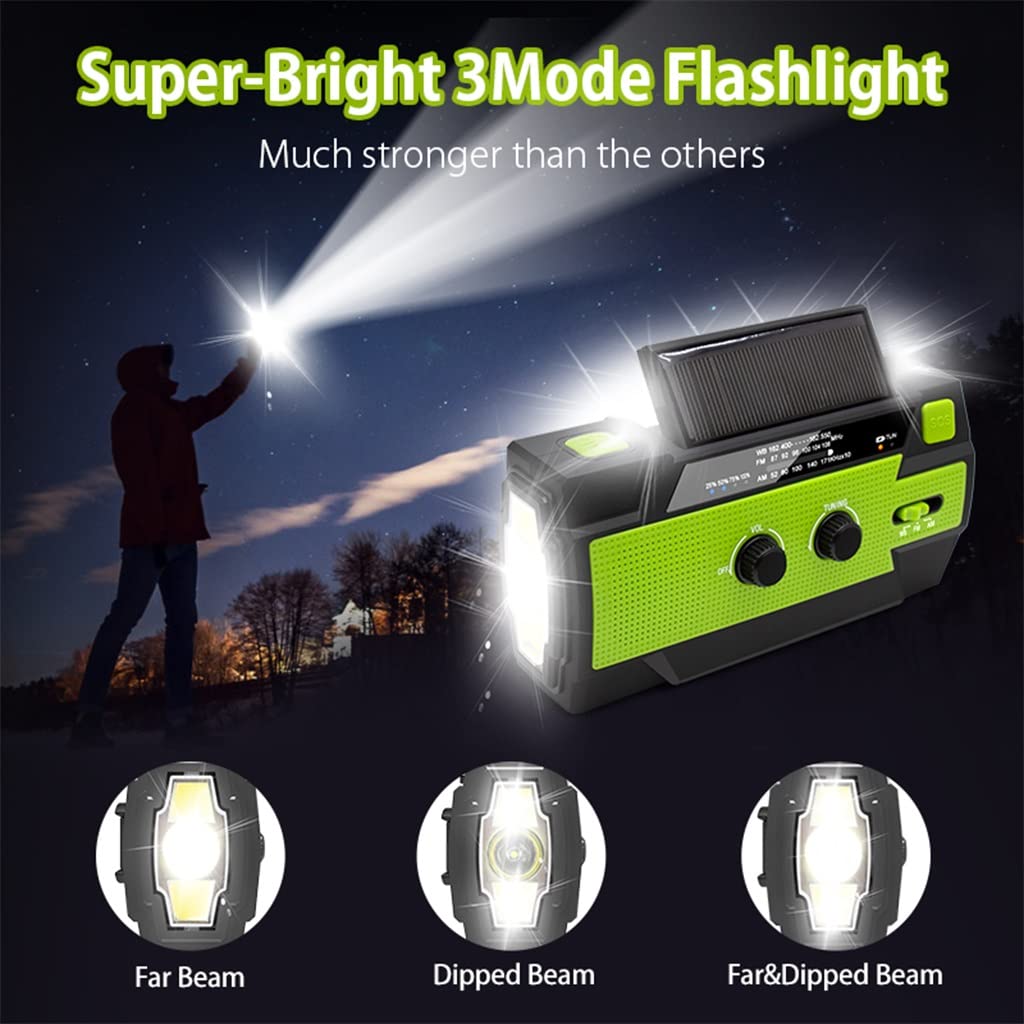 Wind Up Solar Radio, Emergency Hand Crank Radio, Camping AM/FM Radio met 8000mAh Draagbare Oplaadbare Telefoonoplader, SOS Alarm, Zaklamp, Leeslamp, Hoofdtelefoonaansluiting, Kompas voor Outdoor Survival