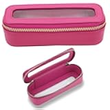 Ferricult Portable Makeup Brush Bag Waterproof Leather Clear Cosmetic Case, Silm Toiletry Organizer for Brushes & Essentials (Rosy, 7.5x2.4x2.4 Inch), Ich Dekor