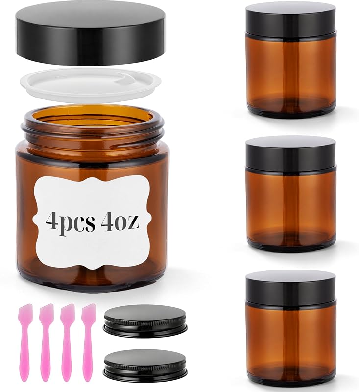 Frascos de vidro âmbar ZIYIZE com tampas pretas, 120 mL, pacote com 4