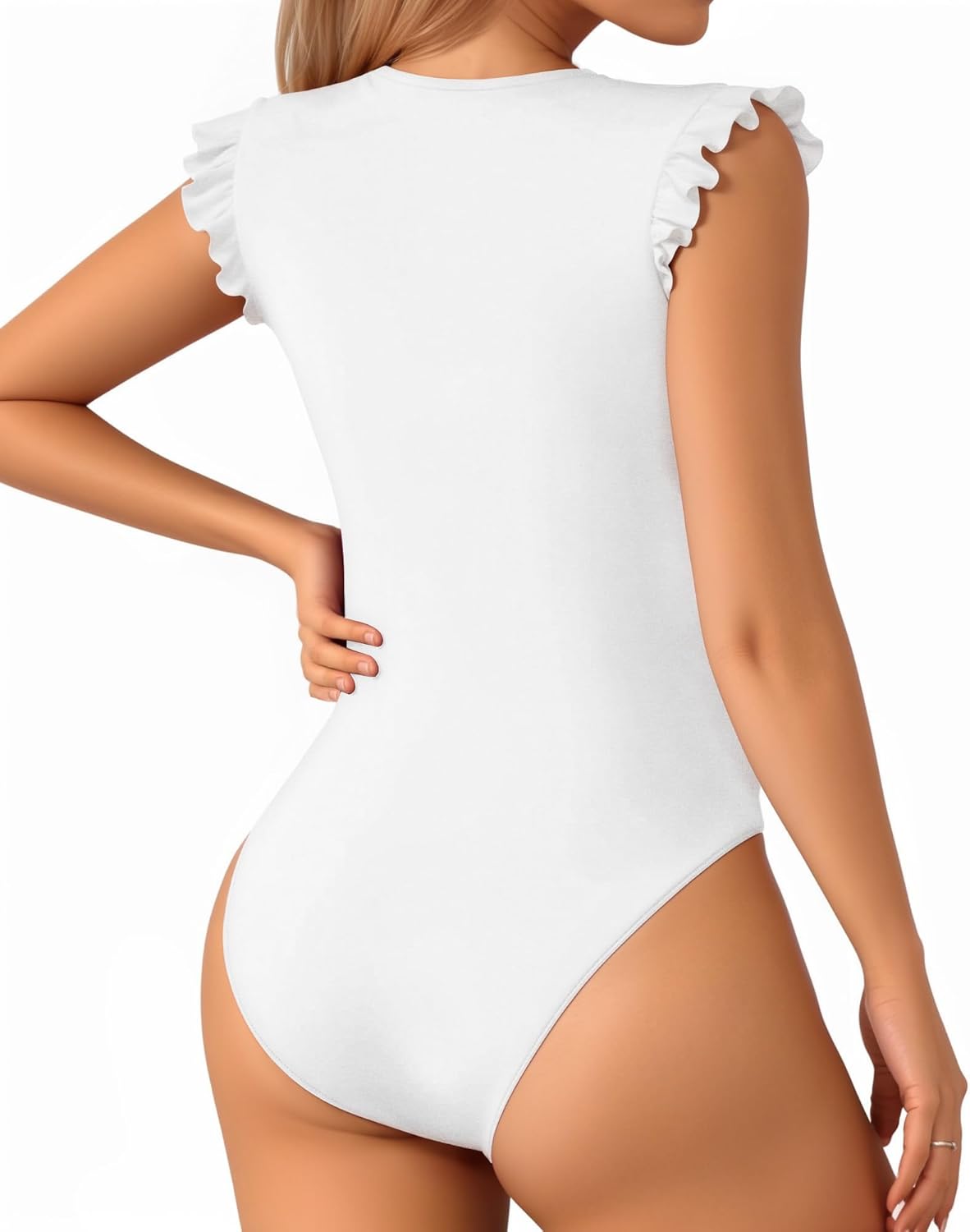 MANGOPOP Women's Body Suits Cute Crew Neck Ruffle Sleeveless Slim Fit Bodysuit Tank Tops Tight Casual Sexy - Image 3