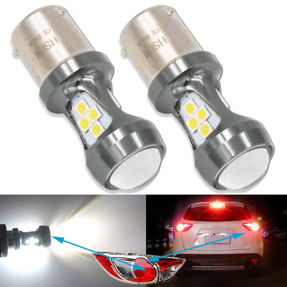 HSUN BAZ15D P21/4W S7225 S25 LED Bombillas 6000K Blanco para Luz Trasera de Freno de Coche