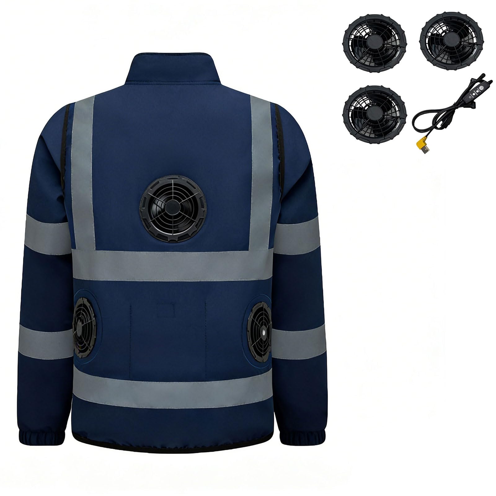 Abrigo de refrigeración USB multivelocidad con rayas reflectantes, transpirable, ventilador ajustable, bata de trabajo, capa de noche, ropa de trabajo de seguridad, aire acondicionado