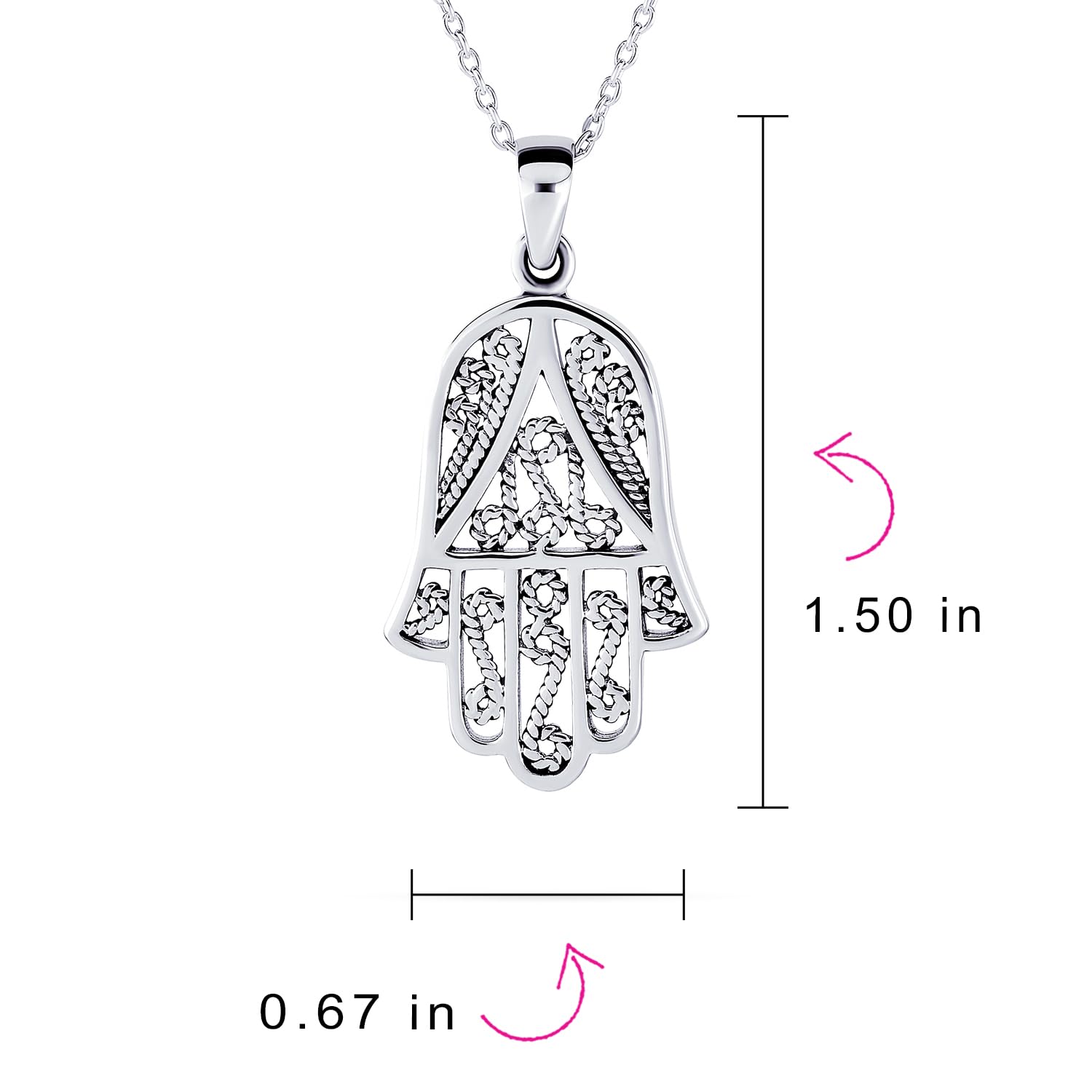 Bling Jewelry Yoga Delicada Filigrana Remolino Amuleto Talismán Fátima Mano De Dios Hamsa Colgante Collar Para Mujeres Para Adolescentes .925 Plata De Ley