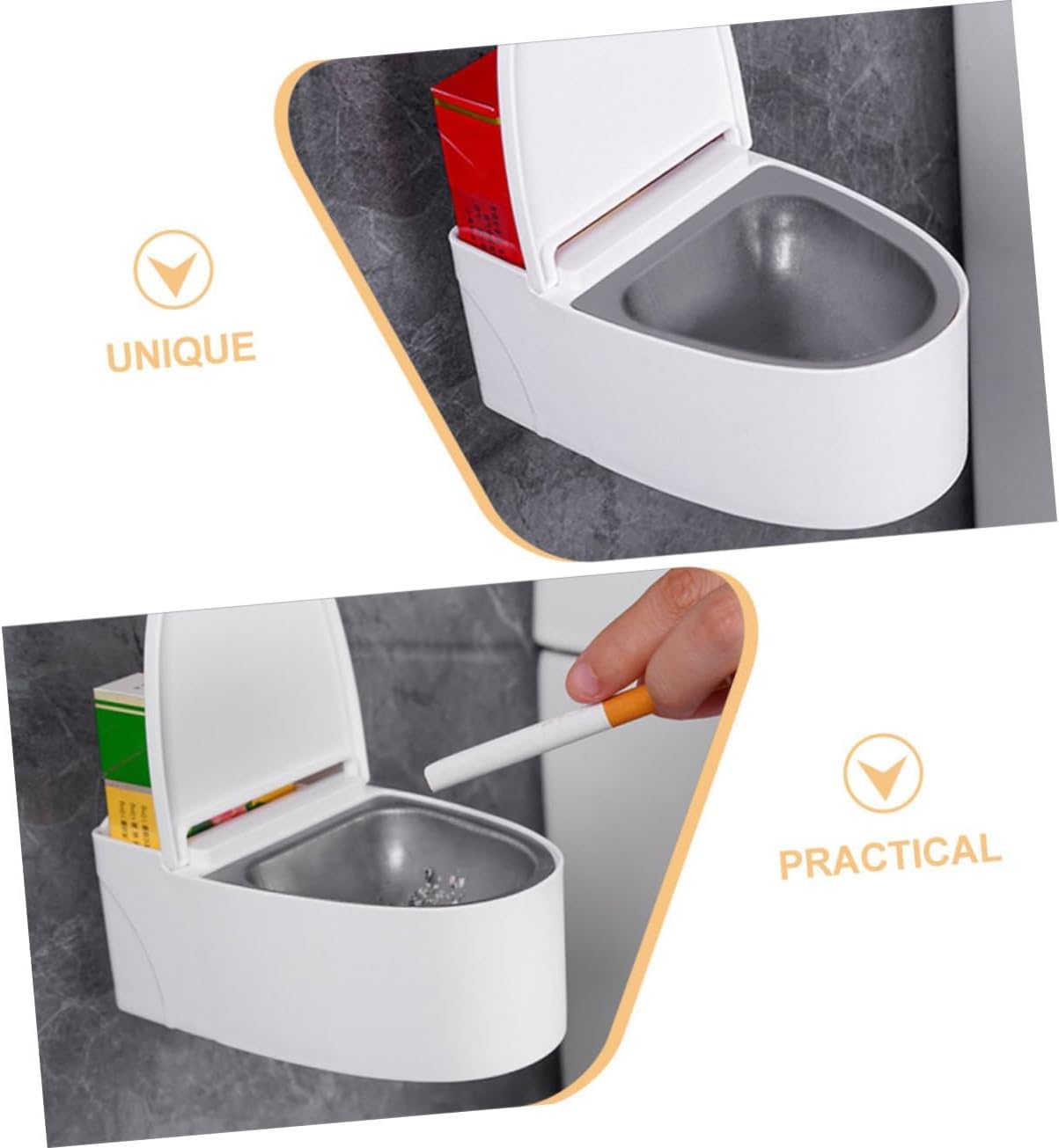 Potency Wall Mounted Toilet Shaped Ashtray Cute Ash Tray with Cigarette Holder Stainless Steel Wall Mount Ash Tray for Bathroom Balcony Office Car Table Bar Home - White 3