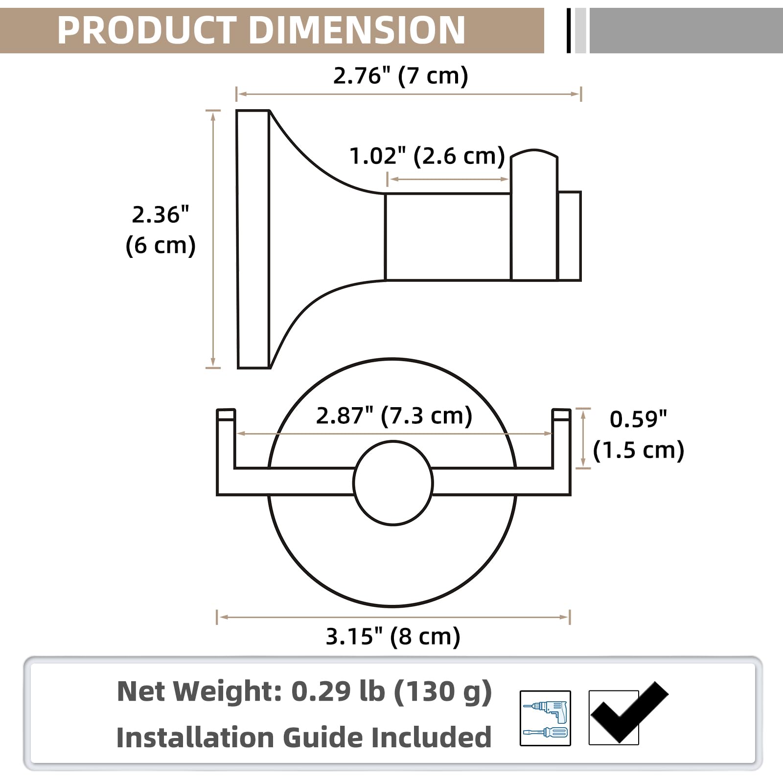 APLusee Black Double Towel Hook for Bathroom, SUS 304 Stainless Steel Robe Coat Wall Hook Bath Towel Holder, Modern Matte Black