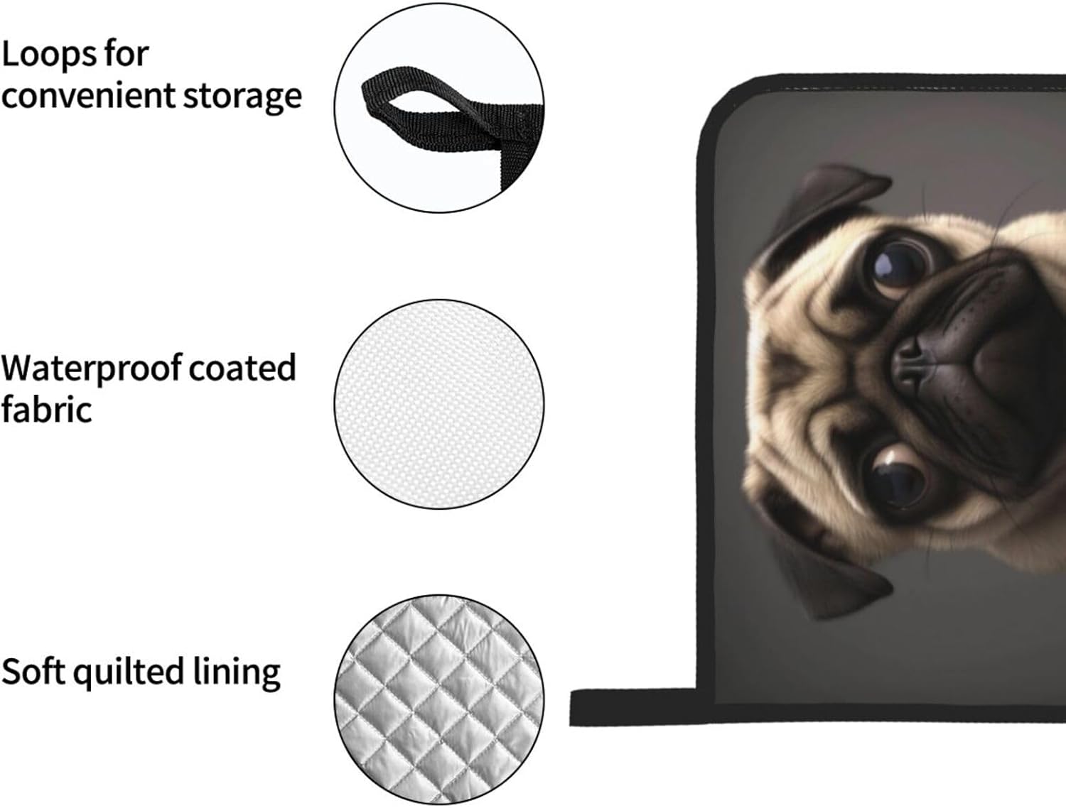 (Cute Pretty Pug Dog) Baking 4-Piece Set: 2 Oven Mitts and 2 Pot Holders Heat Resistant Waterproof Hanging Loop for Kitchen Oven Grill Housewarming Gifts