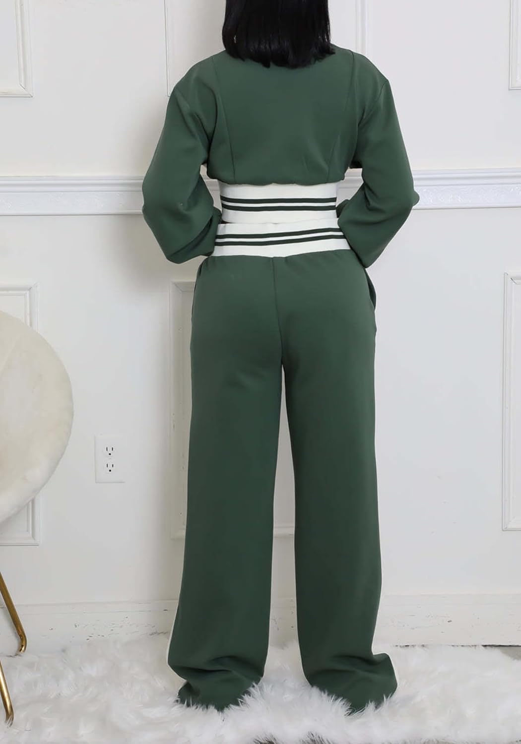 Tbahhir Casual Outfits for Women 2 Piece Color Block Tracksuit Long Sleeve Crop Top and High Waist Pants Jogger Set Fall - Image 8