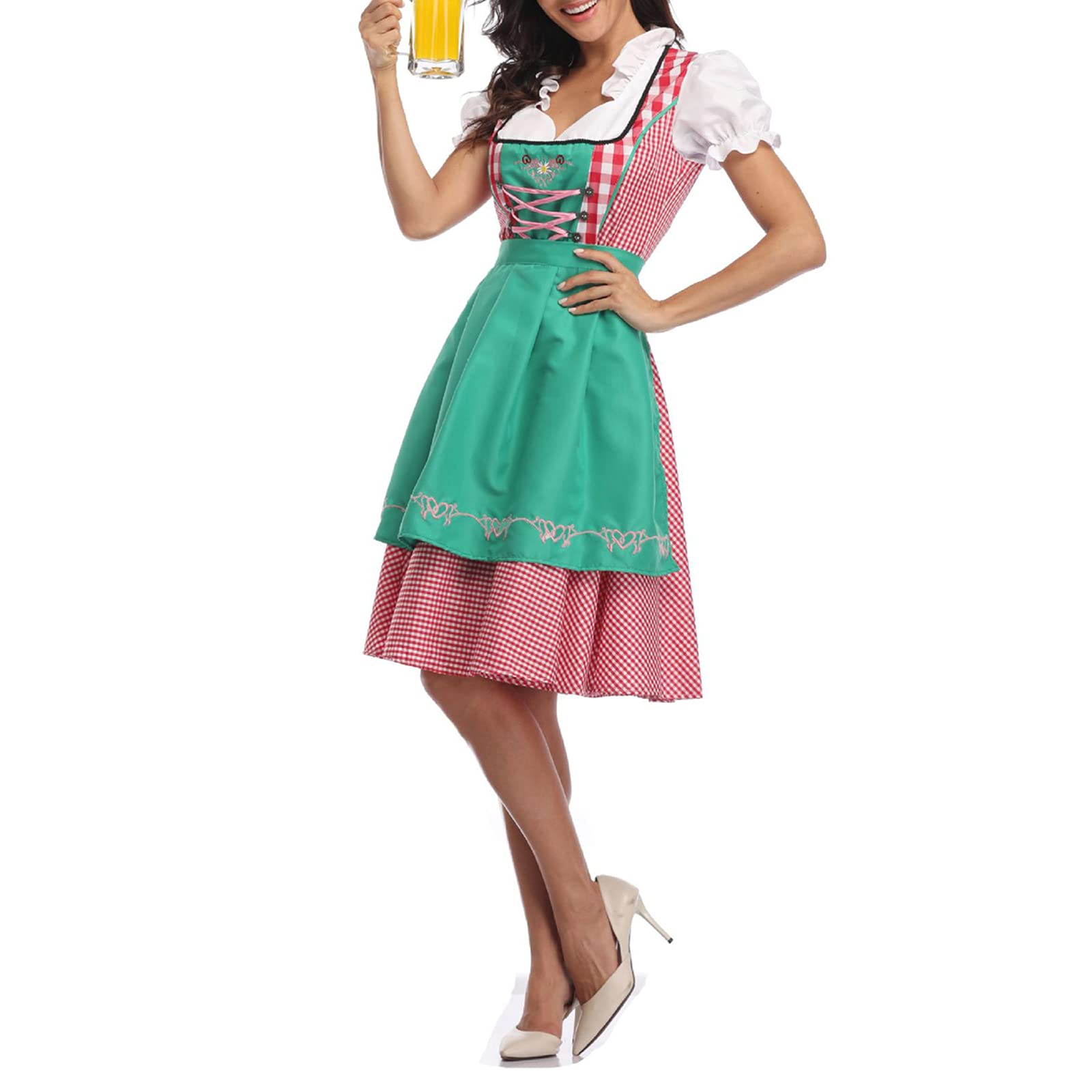 Dghisre 3Pcs Oktoberfest Outfits Women Halloween Costume Set Dirndl Dresses (Bright Green, S)