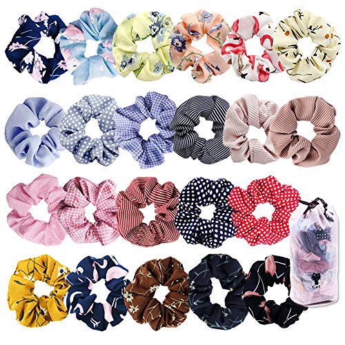 Haargummis Scrunchies 22pcs Scrunchies Chiffon, Streifen Punktgitter Hahnentritt Flamingo Chiffon Scrunchies Haargummis und Blume Chiffon Haargummis für Alle Mädchen Frauen Cover