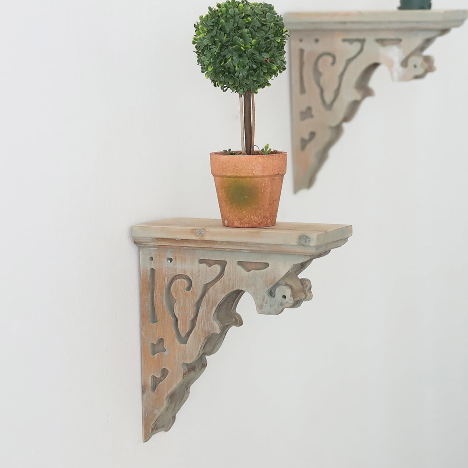 Wood Corbels for Shelves Corbels Decorative ,Set of 4 ,L7.2 x W3.1 x H7.8 Inch, Shelf Brackets Wooden Vintage Shelf Farmhouse Decor