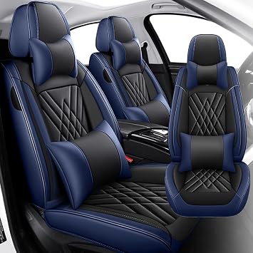 Car Seat Covers Compatible with Toyota Gr86 2022-2025, 360Full Wrapped Airbag Compatible Storage Pocket Zipper Design Wear Resistant Easy to CleanBlack Blue, 2 Pcs Front with Pillow