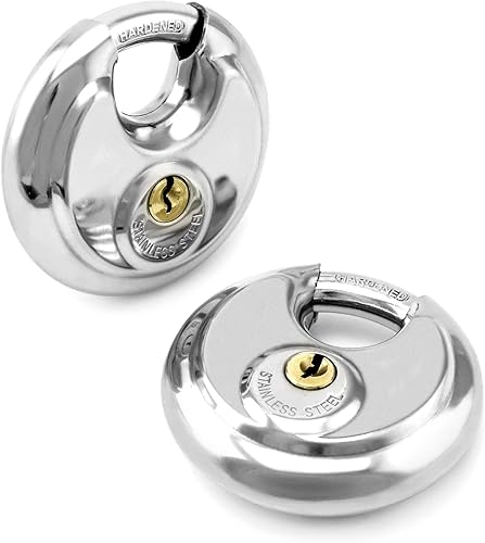 Miniatura 4 de QWORK Candado de disco con llave similar, paquete de 8 candados de disco de acero inoxidable con grillete de 38 pulgadas, 2-34 pulgadas de ancho,