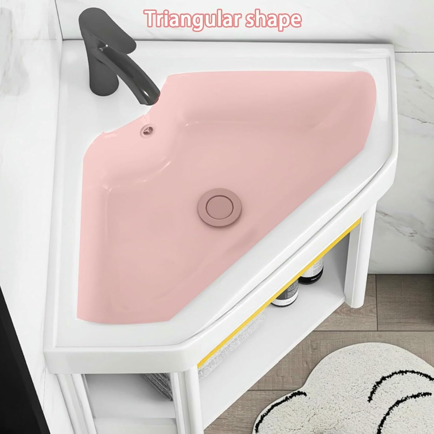 Corner Wall Mount Bathroom Sink, Small Corner Bathroom Vanity, Ceramic Wash with Storage And Overflow, Triangular Wall Hung Ceramic Wash B, for Toilet Cloakroom(48cm/18.9in)