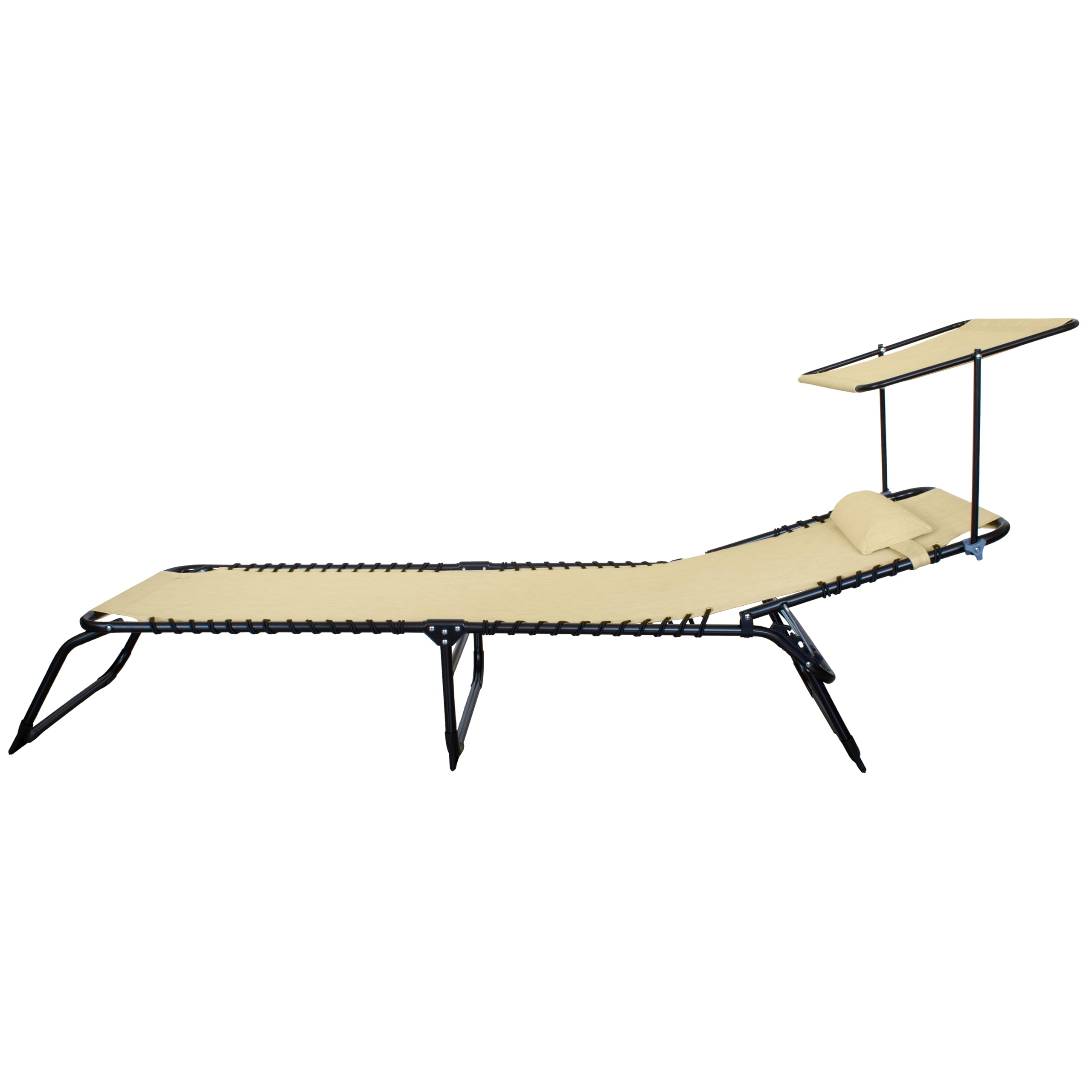 Lettino Prendisole Pieghevole con Tetto Parasole e Cuscino – Struttura in Acciaio, Telo Textilene, 190x58 cm – Per Giardino, Terrazzo, Piscina o Spiaggia – Blu/Grigio/Ecrù