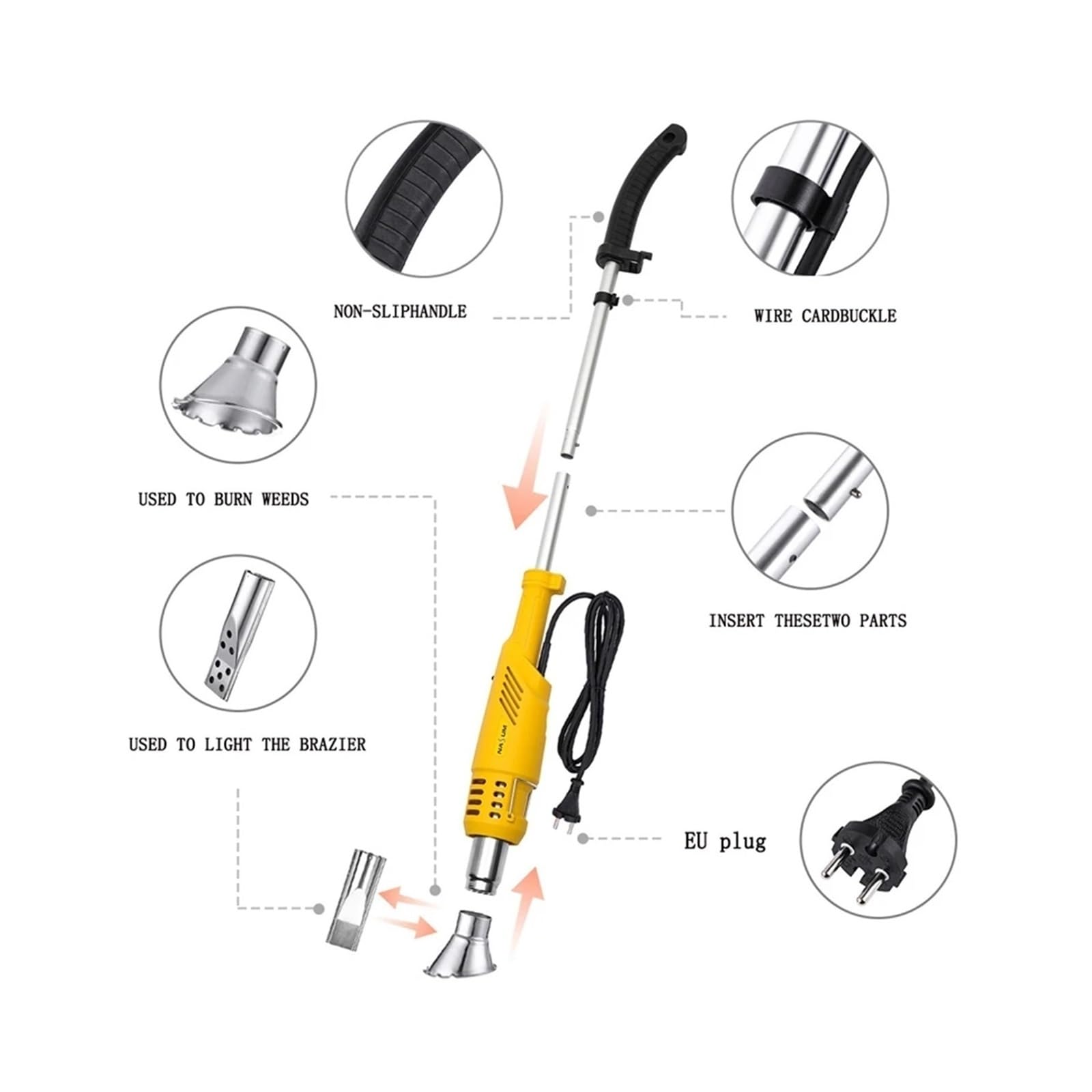 Diserbatore termico elettrico Bruciatore for erbacce da 2000 W Tosaerba elettrico Diserbante ad aria calda Fino a 650 ° C Strumenti for la rimozione 'erba Fiamma Erbaccia(Rot)