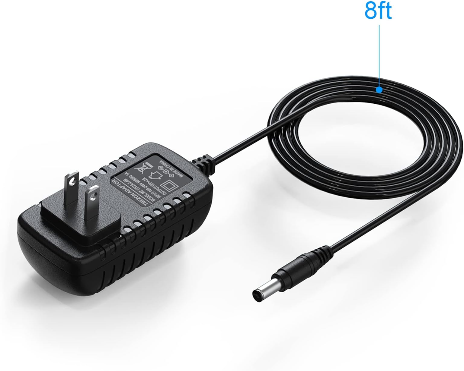 TMEZON TMEZON 12 Volt 2A Power Adapter Supply AC to DC 2.1mm X 5.5mm Plug 12v 2 Amp Power Supply Wall Plug Extra Long 8 Foot Cord