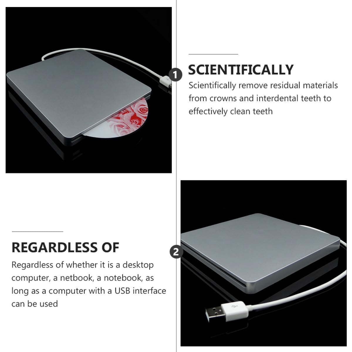 Graveur DVD Externe USB 3.0 Argenté 8X en Abs pour Ordinateur Portable Bureau, Lecture de Films et Musique, pour Usage Domestique