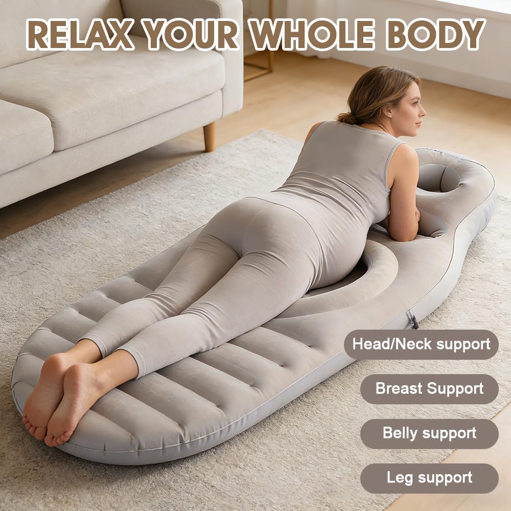 Almohada inflable de embarazo para dormir, colchón de almohada de maternidad con agujero, almohada de embarazo de cuerpo completo, para mujeres embarazadas, dormir boca abajo, apoyo a la
