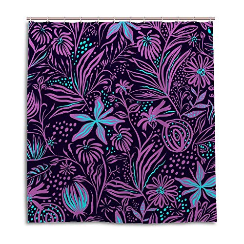 Rideau de douche lavable en machine en polyester imperméable à fleurs violettes CHEHONG - 2