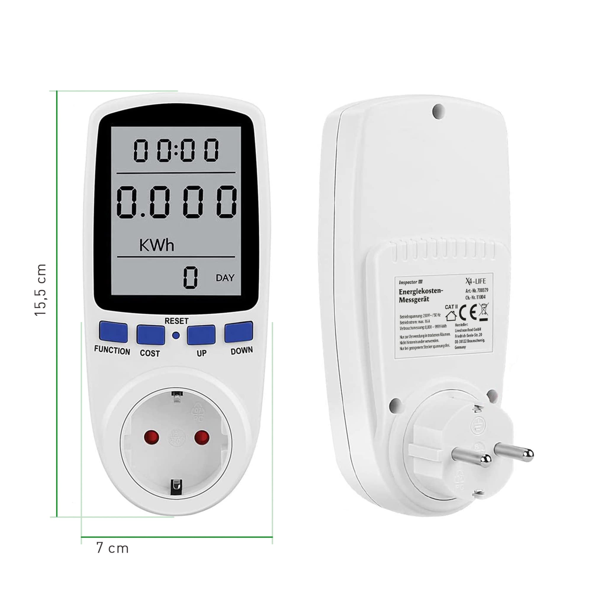 X4-LIFE Miernik prądu do gniazd wtykowych – z wyświetlaczem LCD – miernik kosztów energii – oszczędność pieniędzy dzięki dokładnym kosztom energii elektrycznej