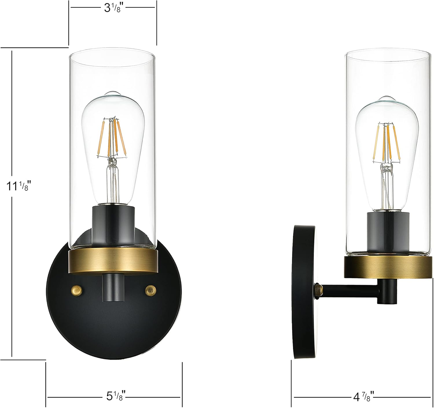 1-Light Wall Sconce Hardwired Satin Brass and Black Bathroom Vanity Light Fixtures Over Mirror, Black and Gold Indoor Sconces Vanity Wall Lights for Bathroom Bedroom Living Room Hallway