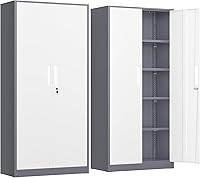Vista 19 de INTERGREAT Gabinete de almacenamiento de metal con puertas con cerradura, gabinetes de almacenamiento de acero con cerradura con 2 puertas y Negro