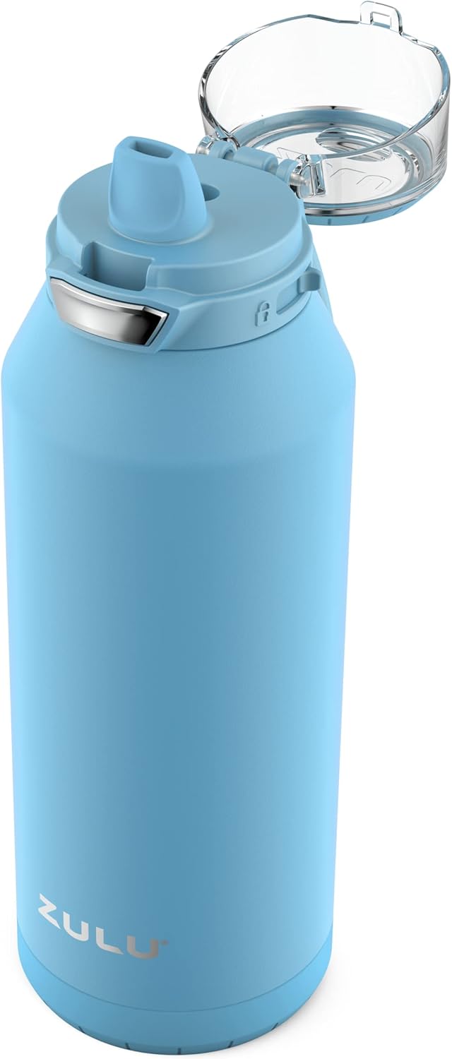 ZULU Swift Stainless Steel Vacuum Insulated Water Bottle with Covered Silicone Straw, 32oz (Ice Blue)