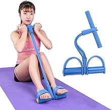 حزام مقاومة مرن بدواسة قدم و4 انابيب لتمارين البطن وسحب الحبل، متعدد الوظائف، اشرطة تمارين اللياقة البدنية للمنزل وصالة الالعاب الرياضية واليوجا والتنحيف وكمال الاجسام