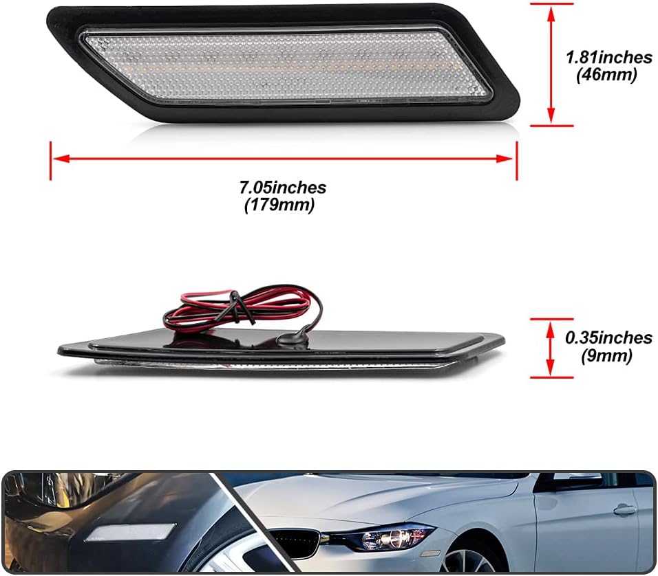 2Pcs Amber LED Bumper Reflector Side Marker Lights for BMW 3 Series F30 F31 Pre-LCI 328i 335i 328i xDrive 320i 335i xDrive 328d xDrive 320i xDrive 328d 12-15 Clear Lens Front Bumper Sidemarker lamp