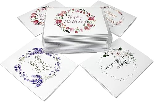 Miniatura 2 de Small World Greetings 24 tarjetas de feliz cumpleaños con corona floral, interior en blanco con sobres blancos, tamaño A2 de 5.5 x 4.25 pulgadas,