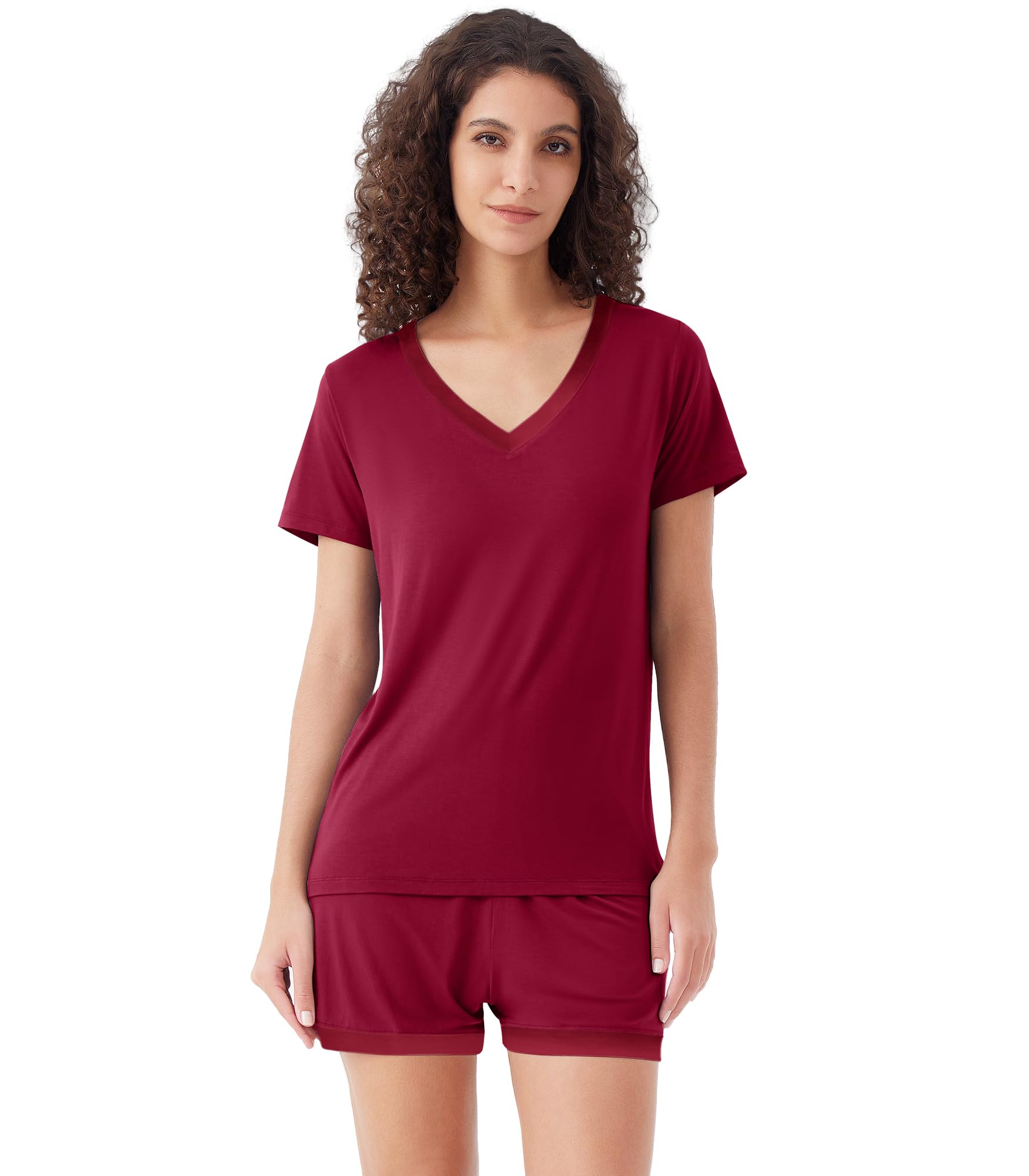 WiWi Conjunto de pijama de bambú suave para mujer, ropa de dormir de manga corta con pantalones cortos, conjuntos de pijama de talla grande S-4X