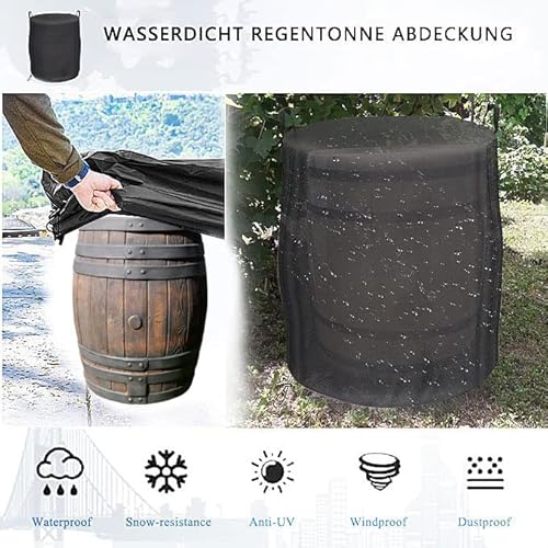 Regentonne Abdeckung Wasserdicht, 420D Oxford Vollständige Abdeckplane, Geeignet FÜR Regentonne Schmal, Regenfass, Weinfass, Winddicht, Winterfest, Wetterfest, UV-Beständiges (80x80x120cm)