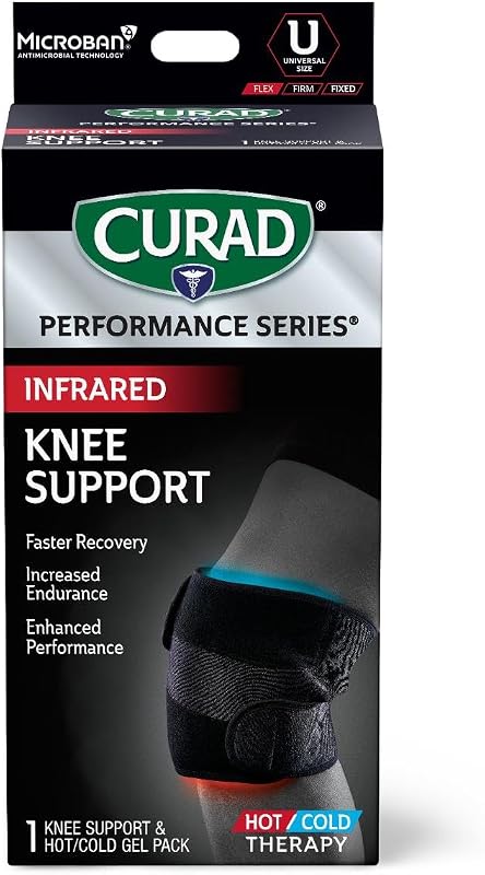CURAD Performance Series Infrared Knee Support with Hot/Cold Therapy, Elastic, Adjustable Knee Brace with Removable Reusable Gel Compress for Knee Pain Management, Powered by CELLIANT Technology