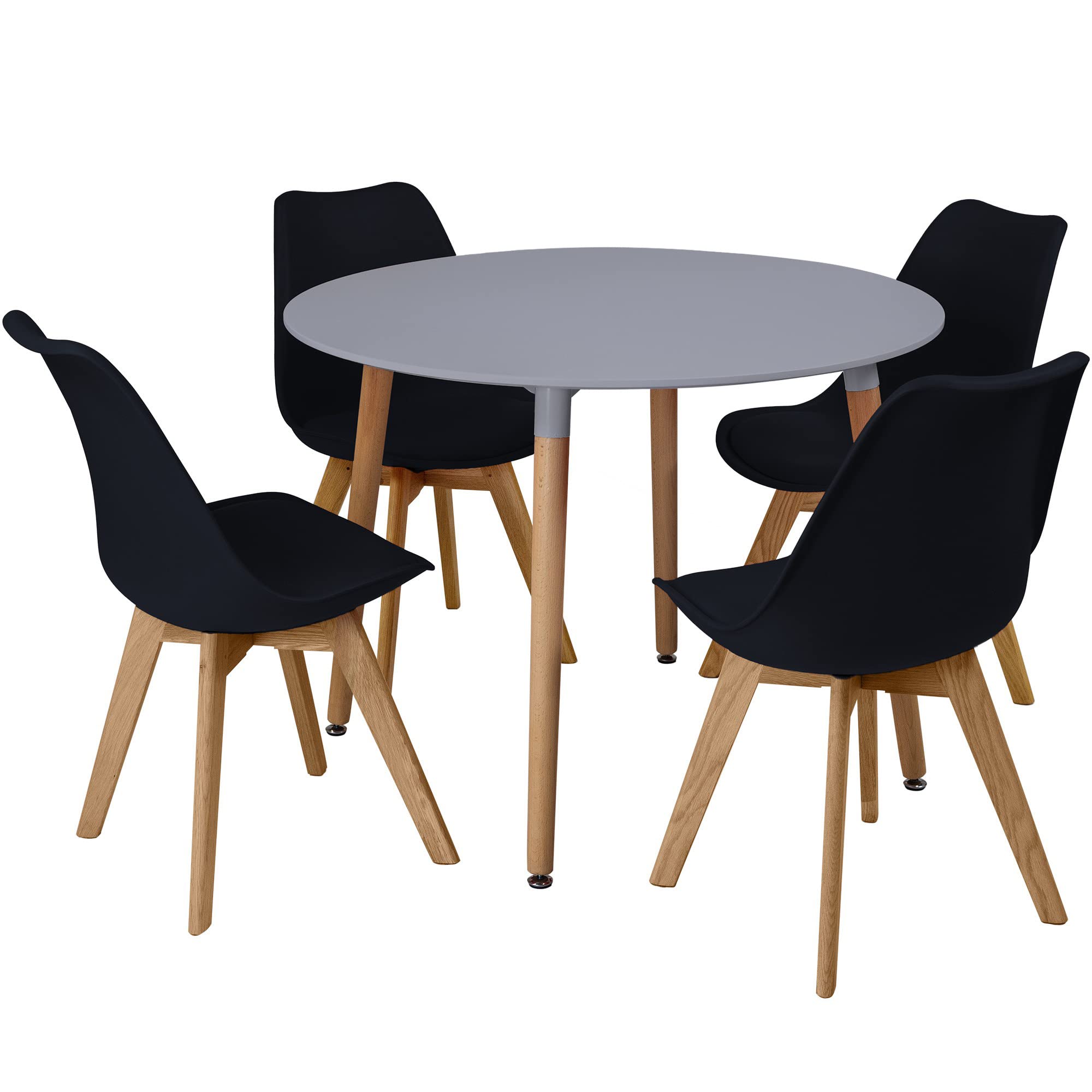 Charles Jacobs Grey Circular Dinner Table Set with 4 Dining Chairs - Black