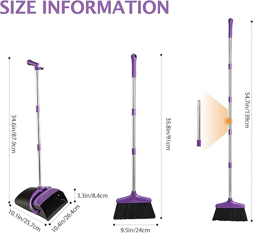 Miniatura 10 de XXXFLOWER Juego de escoba y recogedor con mango largo, postes de acero inoxidable ligero de soporte vertical con escoba combo para el hogar, cocina,