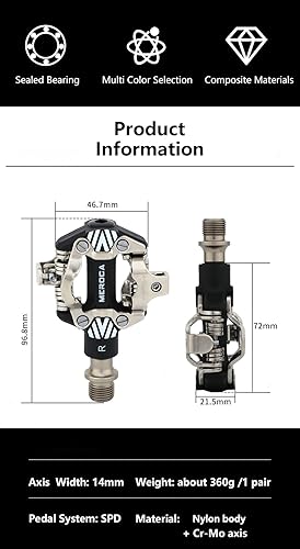 Miniatura 8 de Meteorolite Pedales SPD para bicicleta de montaña, negrorojodeslumbrante aleación de aluminio sellado, compatible con tacos Shimano SPD, fácil de