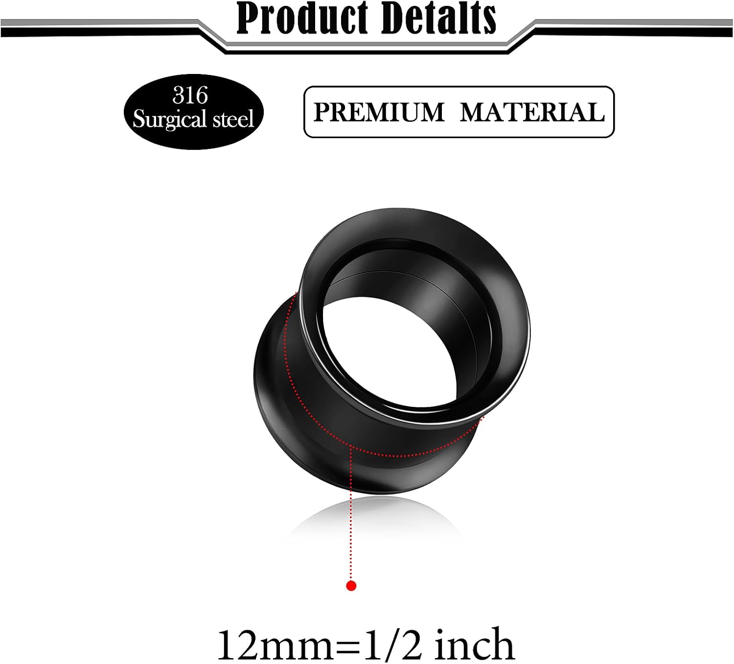 12G-50mm Gauges for Ears 316L Surgical Steel Mirror Finish Double Flared Tunnels Plugs Earrings Hollow Internally Threaded Ear Gauges Piercing for Women Men Silver Black Gold 1 Pairs