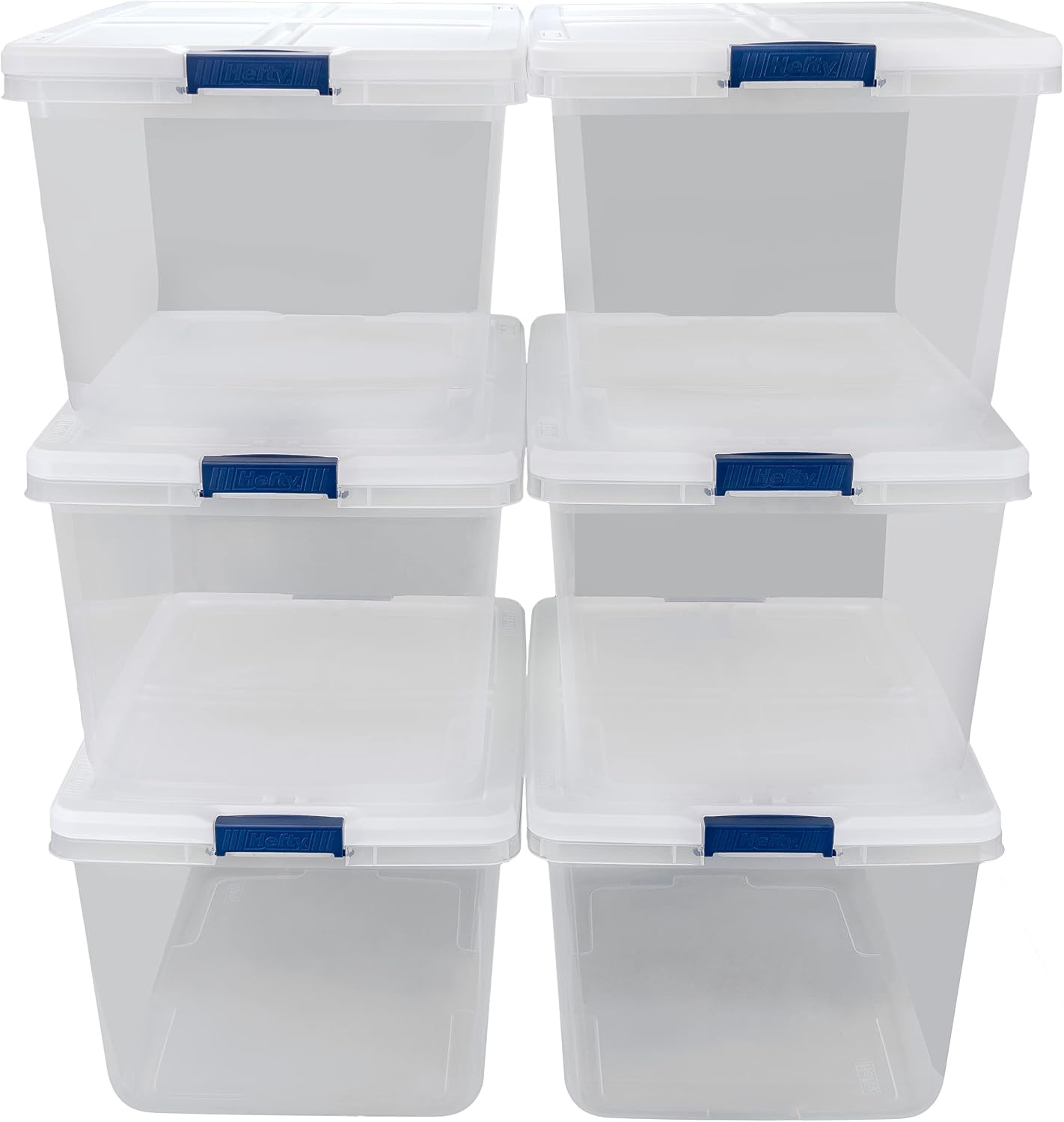 Hefty Clear Plastic Bin with Latch (6 Pack) - 66 qt Storage Container with Lid, Ideal Space Saver for Closet Shoe Storage Bins and Under Shelf Storage
