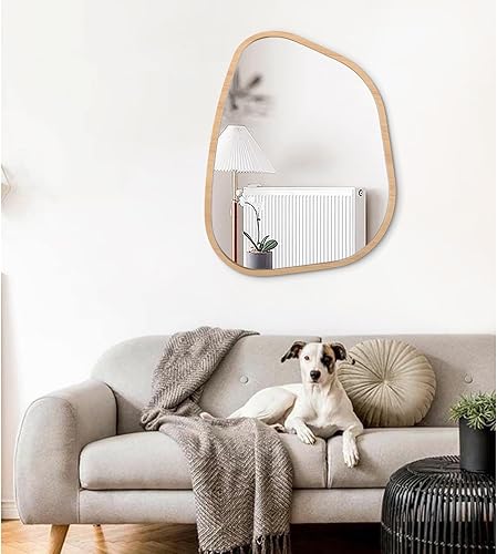 Miniatura 31 de Espejo asimétrico negro grande de 26 x 18 pulgadas, espejo de pared ovalado irregular, marco de madera moderno, forma única, espejo artístico