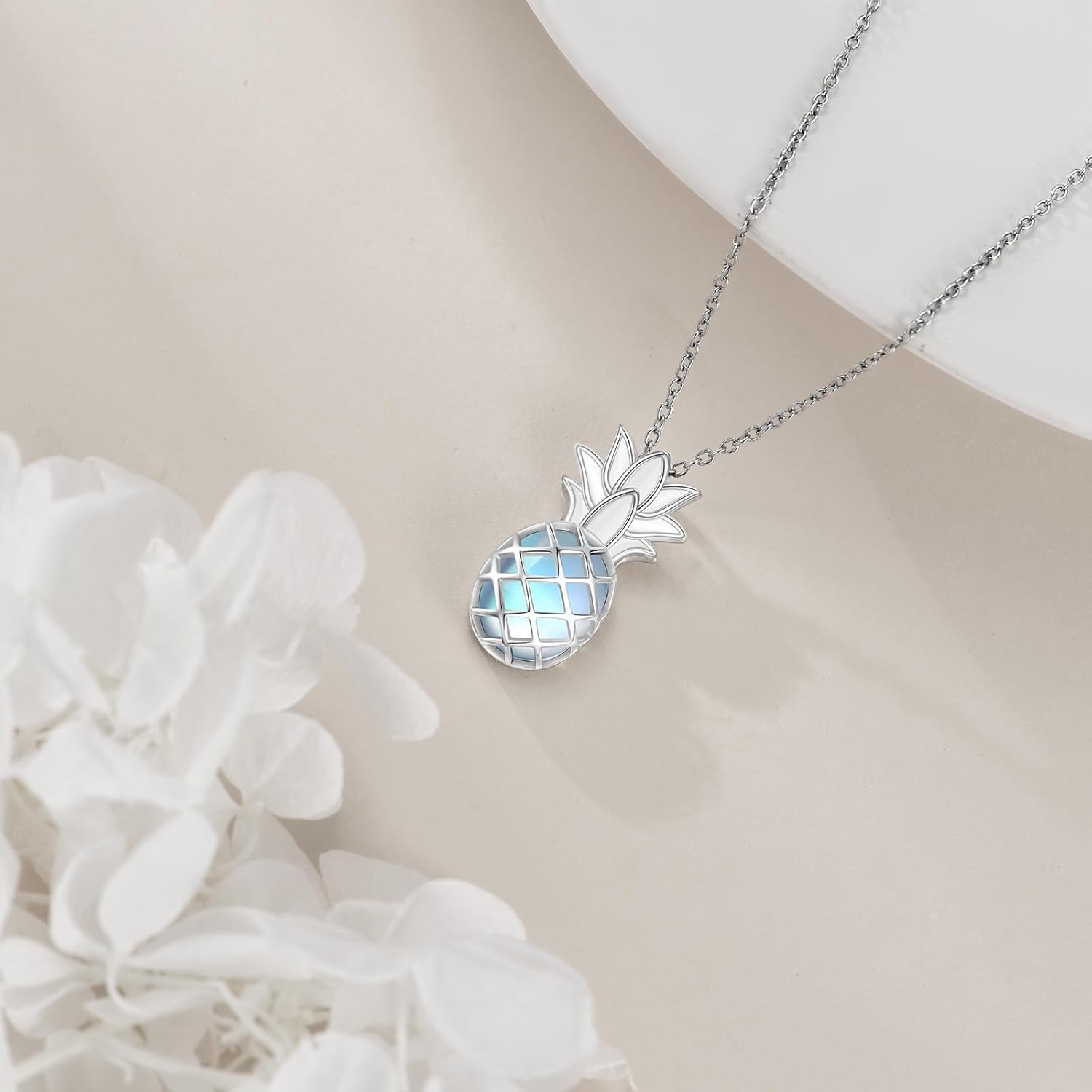 Pineapple Necklace 925 Sterling Silver Moonstone Necklace Pineapple Pendant Necklace Fruit Jewelry Birthday Gifts for Women - Image 5