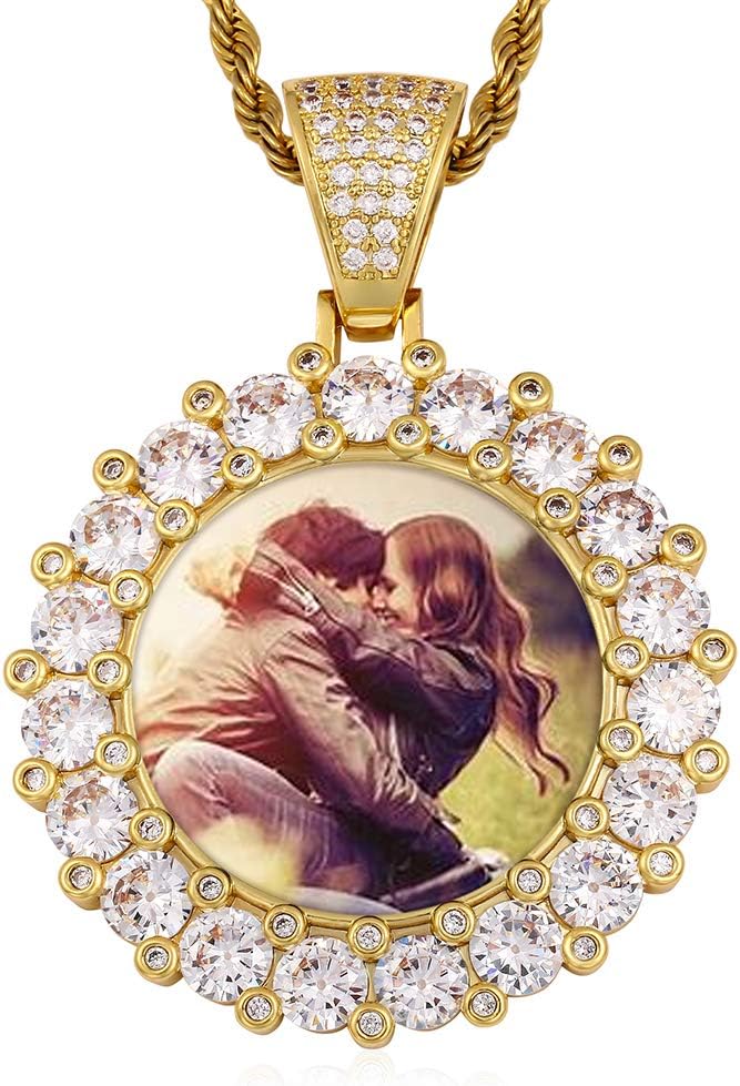 YIMERAIREPicture Necklace Personalized Photo Pendant for Men 18K Gold Plated Iced Out Pendant Gift customized Necklaces for Women Memory Medallion Pendant Dog Tag Necklace Hip Hop Jewelry