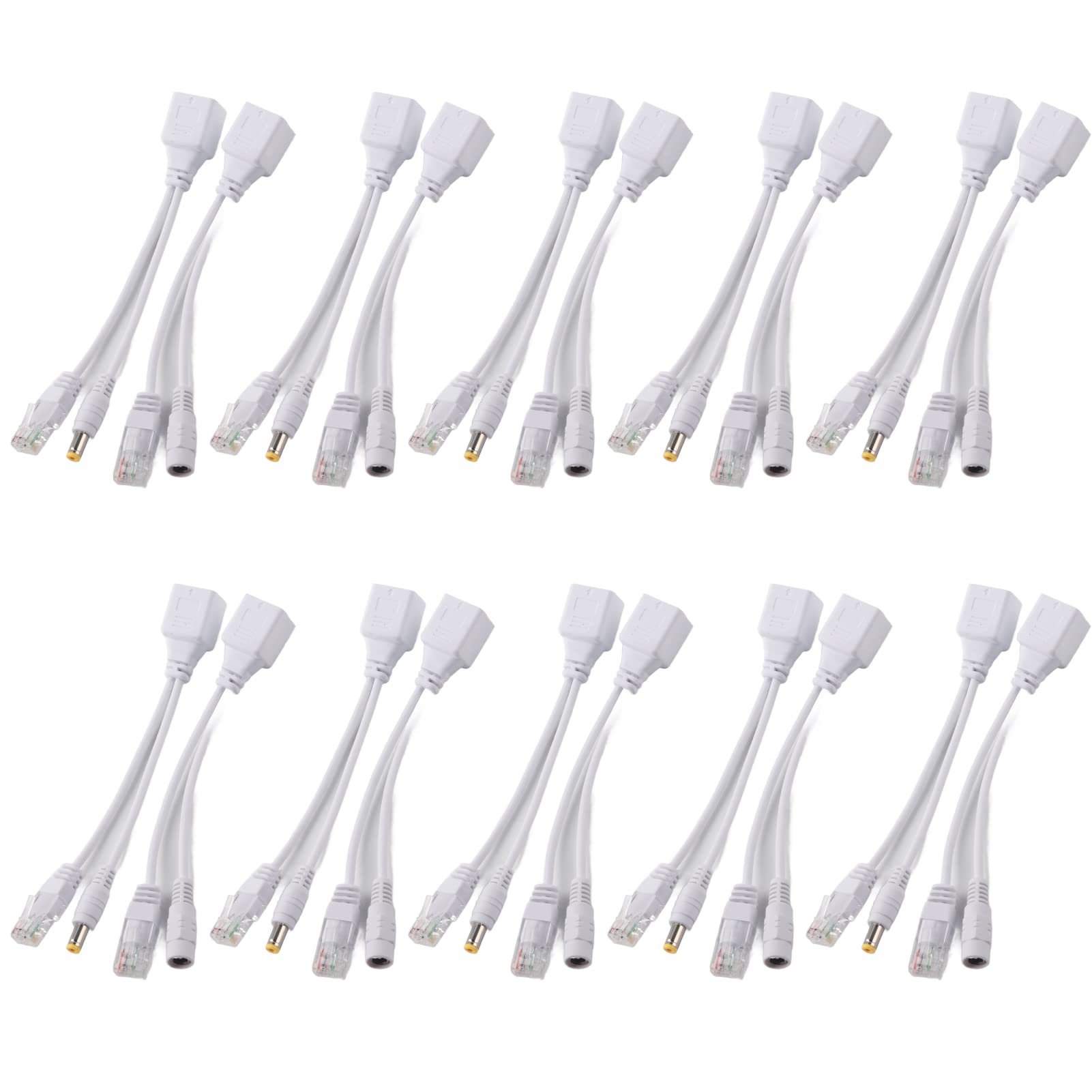 Kit 10 Paia Iniettore/Splitter PoE RJ45 – Alimenta Telecamere IP Via Ethernet, DC 12V, Nucleo In Rame Puro, Plug&Play