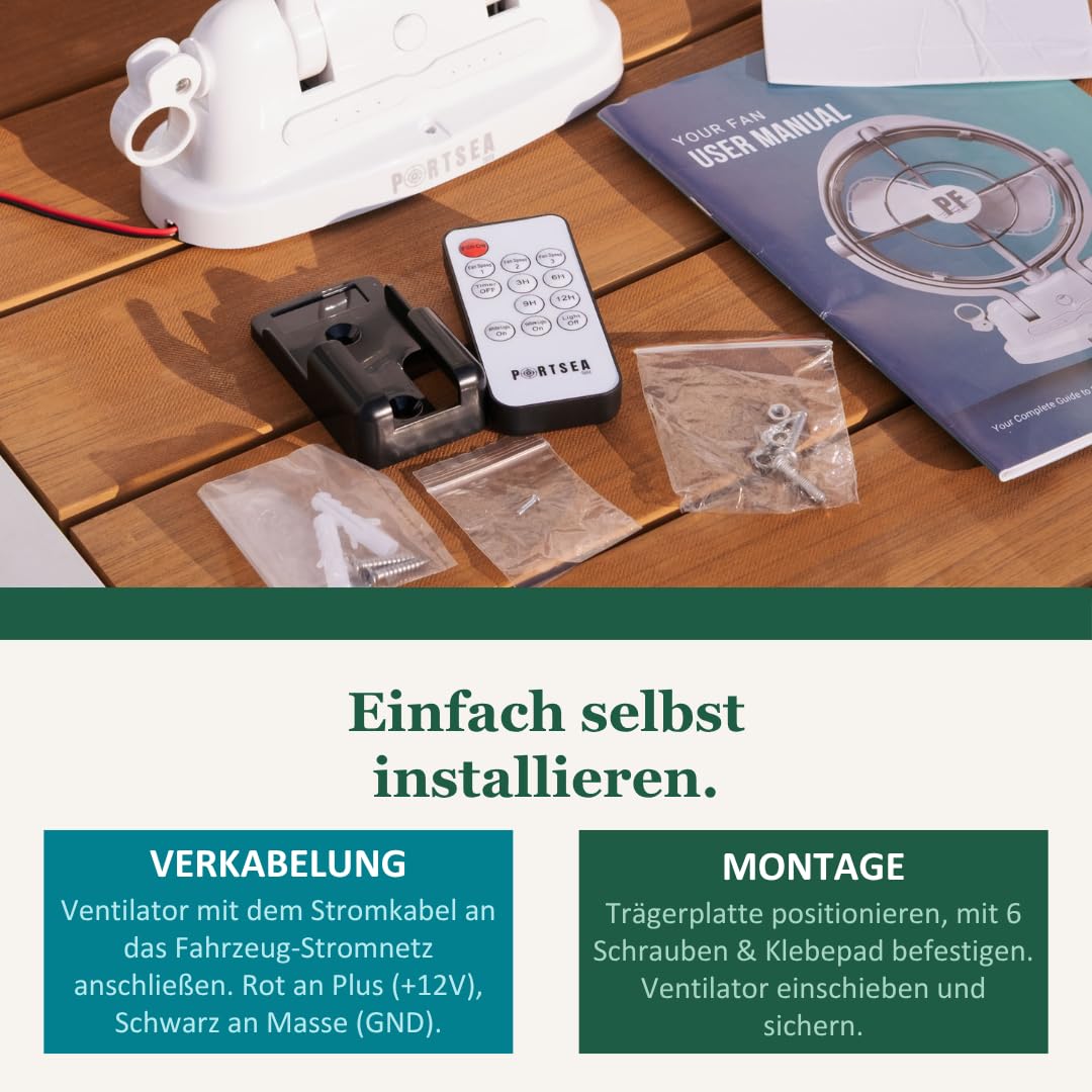 Portsea Arlo Wohnwagen Ventilator 12V/24V – Leiser Camper Fan mit Fernbedienung, Timer, LED & Insektenlicht, für Wohnmobil, Van, Caravan & Boot