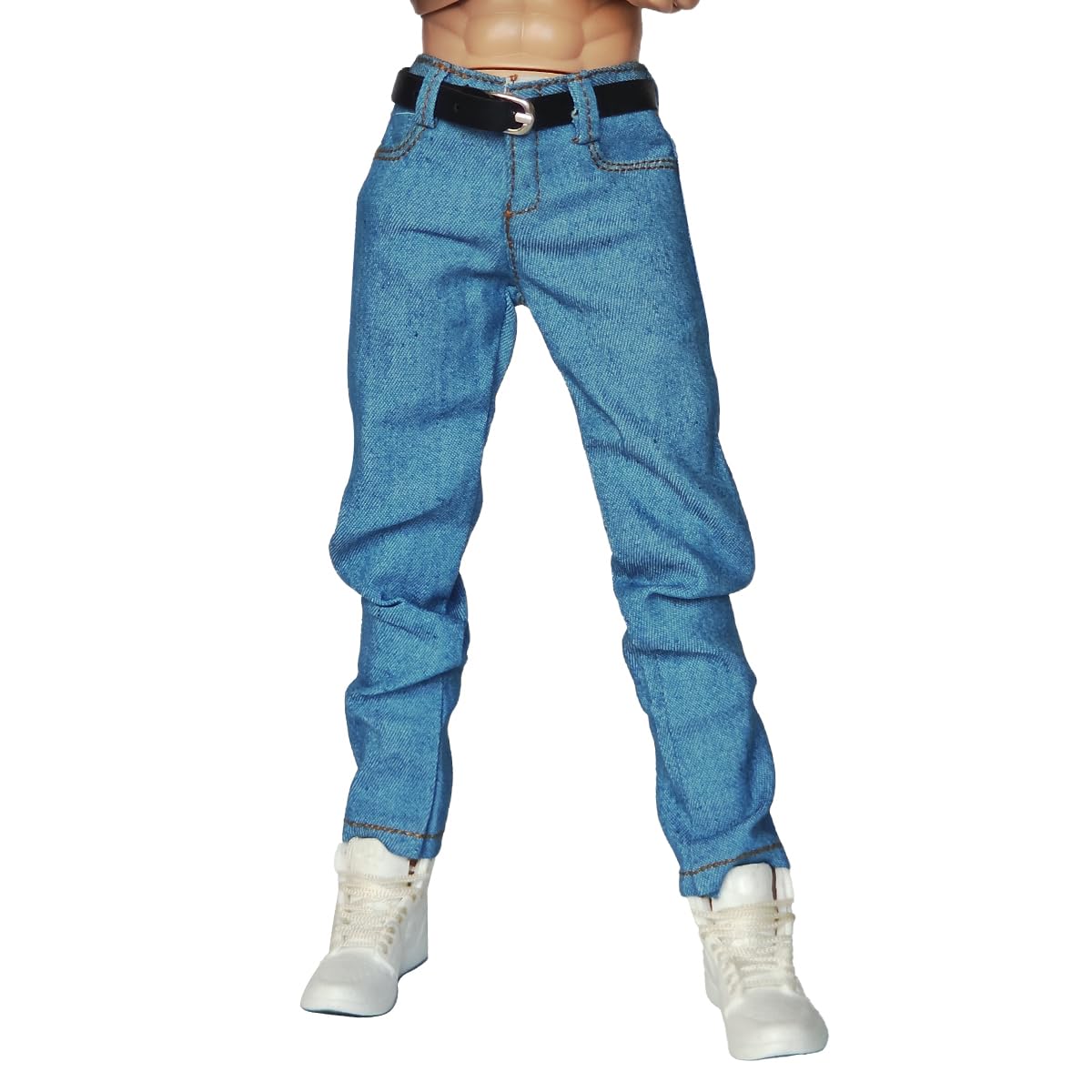 Michear 1/6 Scale Soldier Classic Jeans & Belt Model for 12'' Male Action Figure Body (Light Blue)