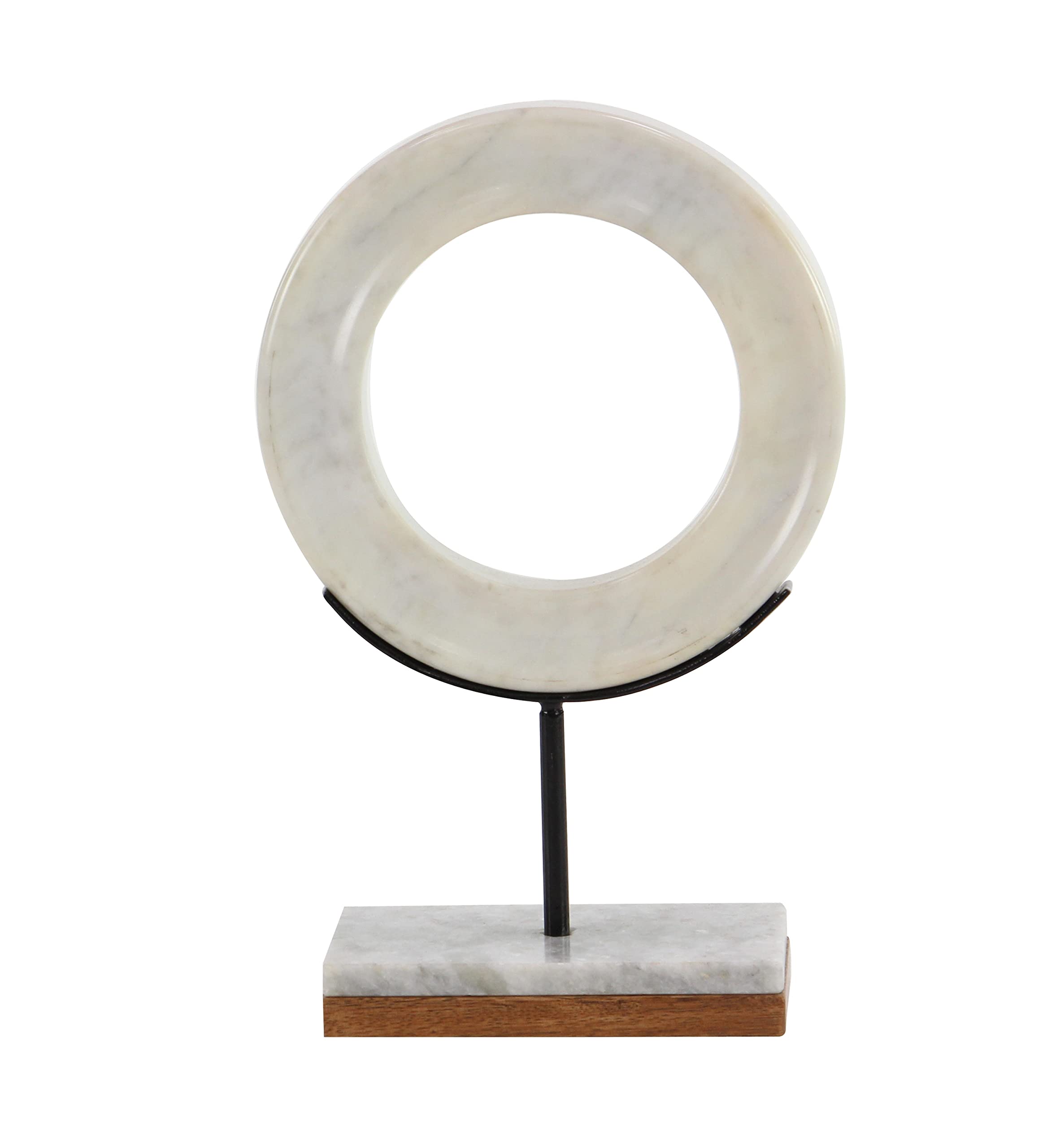 CosmoLiving by Cosmopolitan Marble Geometric Decorative Sculpture Circle Home Decor Statue with Marble Base, Accent Figurine 9' x 4' x 14', White