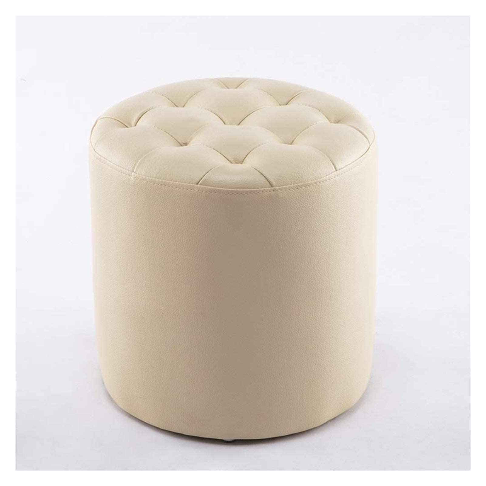 Pouf de salon beige rond parfait comme repose-pieds et tabouret de lit
