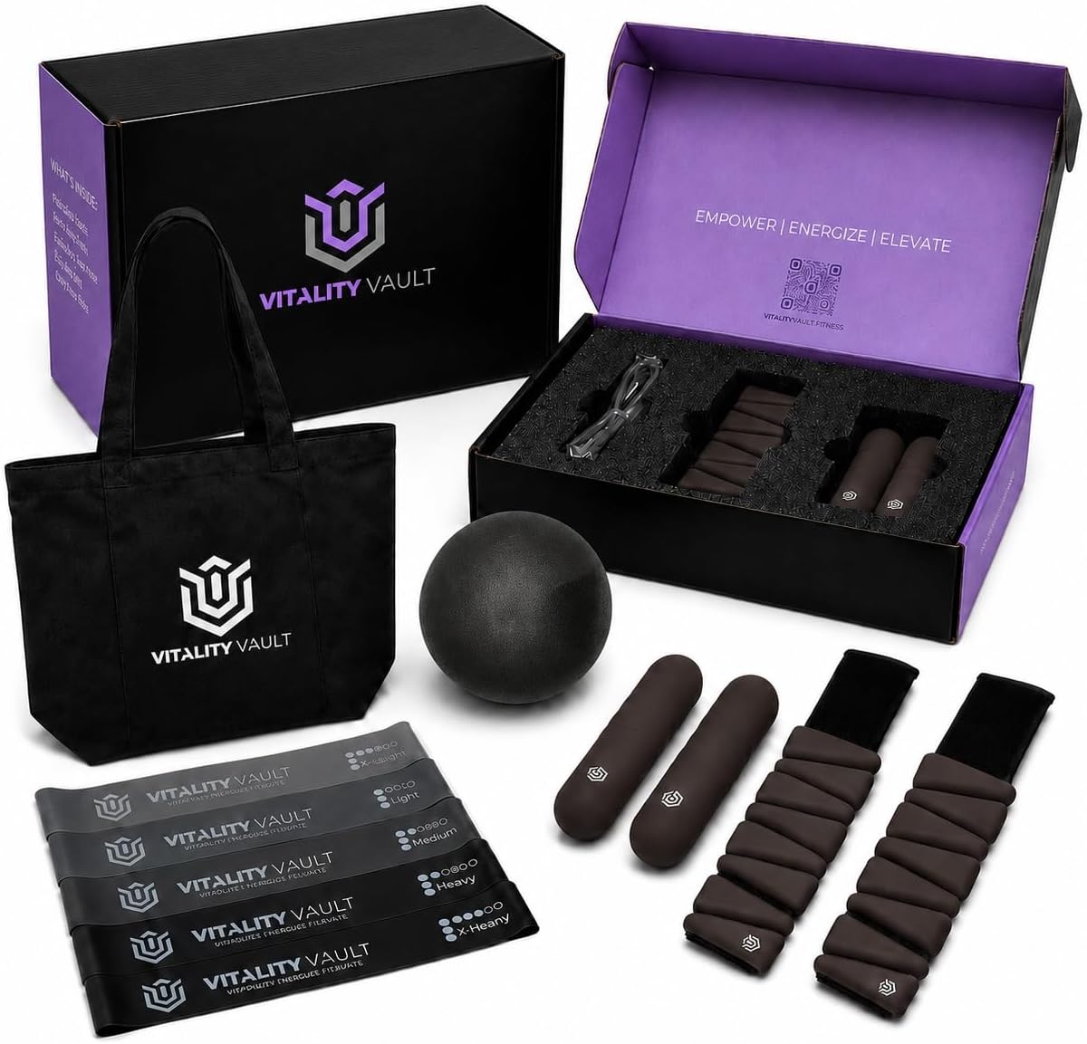 Pilates Pro Power Pack - Equipment Set for Home Workout - All-in-One Fitness Kit with Ankle Weights, Dumbbells, Resistance Bands, Pilates Ball & Canvas Tote - Full Body Workout System, Portable Home Gym Equipment for Women & Men